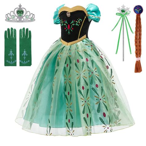 BanKids Anna Costume for Girls Princess Dress Frozen with Cape Wig Wand ...