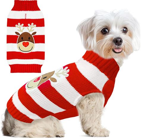Amazon.com : ABRRLO Dog Christmas Sweater Cute Striped Reindeer Xmas ...
