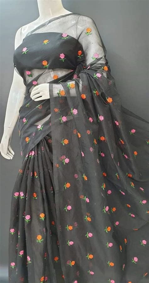 Black Kota Doria Saree in Embroidery Work – Kotadoriaworld