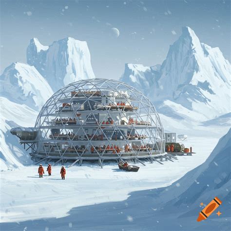 Antarctica with a dome containing people on Craiyon
