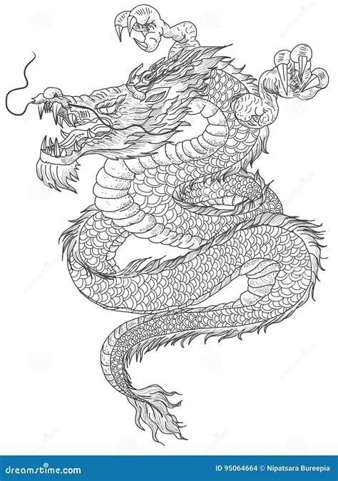 手拉的中国龙纹身花刺设计 向量例证. 插画 包括有 查出, 中国, 模式, 纹身花刺, 种族, 图象, 妖怪 - 95064664