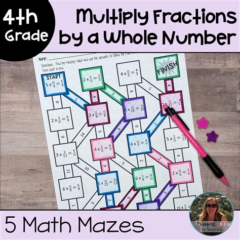 Multiplying Fractions by a Whole Number Math Maze Worksheets - 4th ...