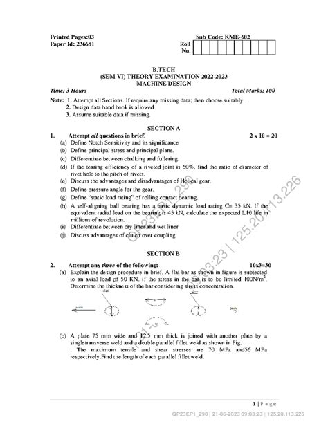 Btech me 6 sem machine design kme 602 2023 - QP23EP1_ | 21-06-2023 09: ...