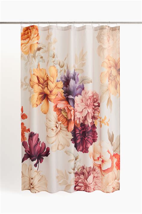 Patterned taffeta shower curtain - Light beige/Floral - Home All | H&M IN
