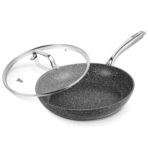 Buy HLAFRG 12 Inch Frying Pan with Lid, Grey Granite Skillet with Lid ...