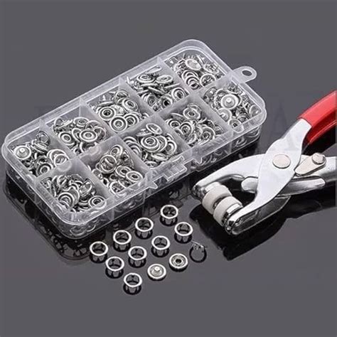 TRADY Premium Silver Snap Fasteners Kit with Heavy Duty Hand Press ...