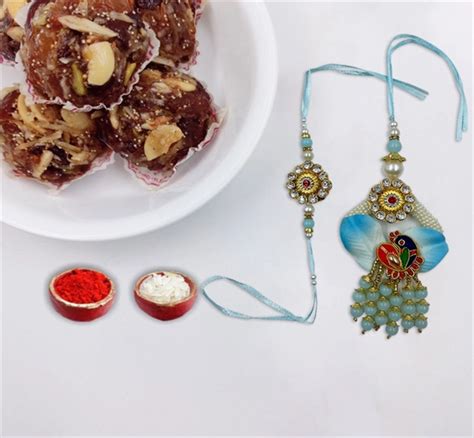Stylish Bhaiya-Bhabhi Rakhi with Dry Fruit Laddu Online|Mirchi