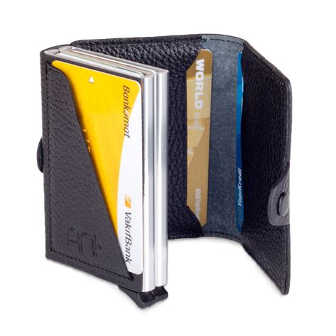 Black Personalized Leather Card Holder with Double Auto Mechanism