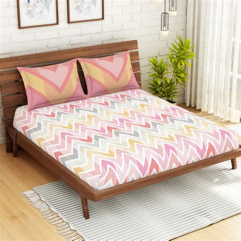 Buy SPACES Atrium Printed Cotton 144TC 3 Pcs Double Bedsheet Set from ...