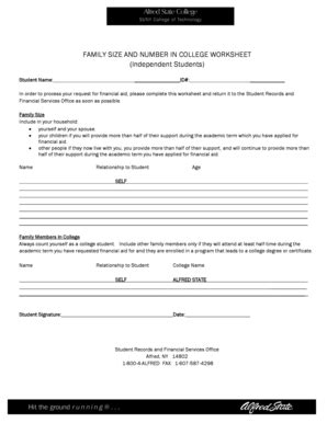 Fillable Online alfredstate FAMILY SIZE AND NUMBER IN COLLEGE WORKSHEET ...