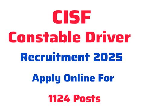 CISF Constable Driver Recruitment 2025 ! Notification Out For 1124 ...