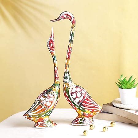 Buy WebelKart Pair of Kissing Duck Showpiece - 29 cm (Aluminium, Golden ...