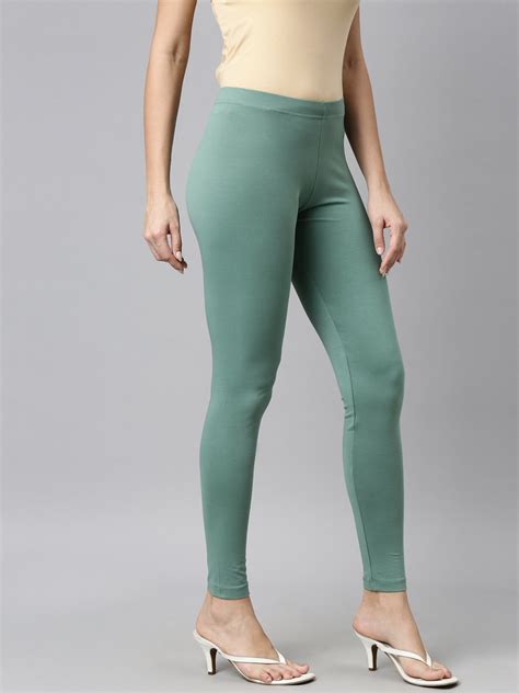 Leaf Green Cotton Stretch Ankle Length Leggings – Go Colors India