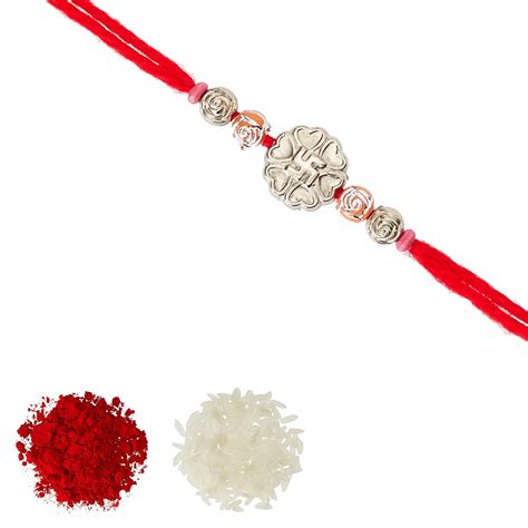 Aheli Religious Swastik Silver Rakhi with Roli Chawal Tilak For Men ...