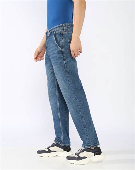 Jaxon Straight Fit Mid Rise Light Wash Dark Blue Jeans