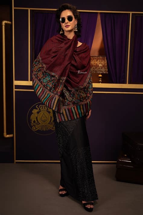 Pashtush Womens Fine Wool Shawl, Paisley Palla, Woven Design, Black ...