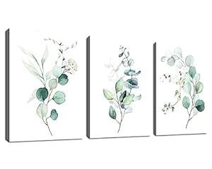 NINEASO Green Leaf Wall Art Watercolor Eucalyptus Canvas Pictures ...