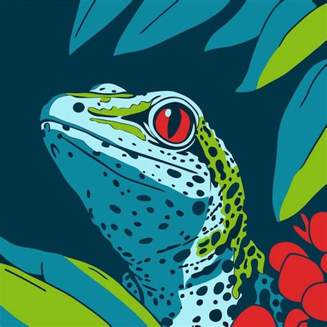 A drawing of a frog with red eyes and a green background | Premium Vector