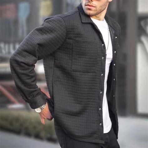 WXLWZYWL Mens Quilted Shirt Jackets Casual Long Sleeve Snap Collar ...