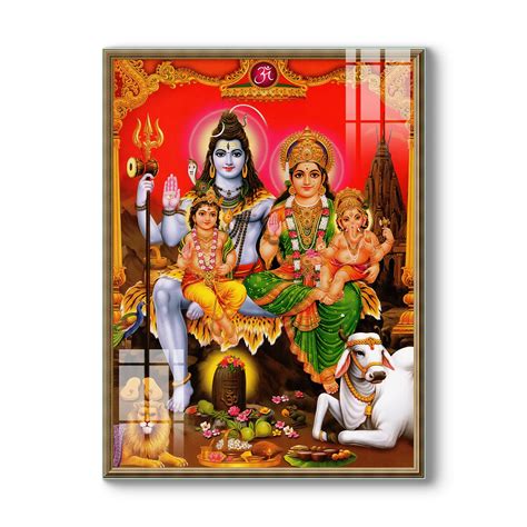 Lord Shiva & His Family Vintage-style Devotional Glass wall Paintings ...
