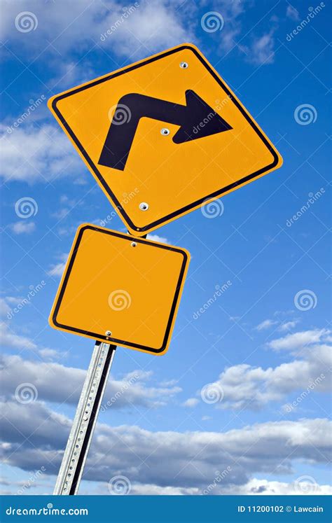 Right Turn Signs On The Night Road. Road Signs Warn Of Sharp Turns In ...