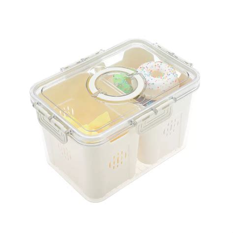 Durable Rectangle Drain Food Storage Containers 2 Compartment White ...