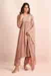 Buy Brown Embroidery V-neck Placed Floret Kurta Set For Women by ...