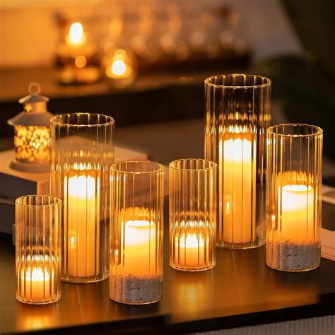 Amazon.com: Glasseam Ribbed Glass Candle Holder, Cylinder Candle ...