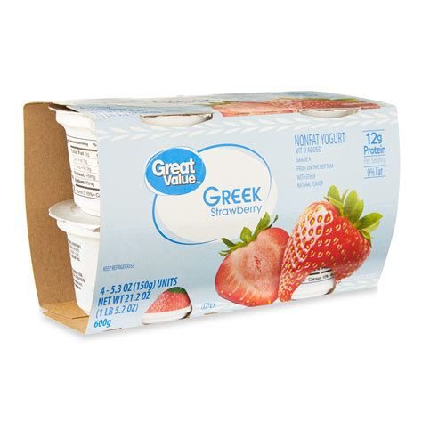 Buy Great Value Greek Strawberry Nonfat Yogurt, 5.3 oz, 4 Count Online ...