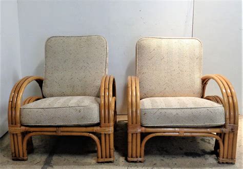Art Deco Rattan Double Horseshoe Lounge Chairs For Sale at 1stDibs