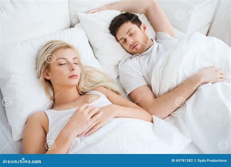 Happy Couple Sleeping in Bed at Home Stock Photo - Image of boyfriend ...