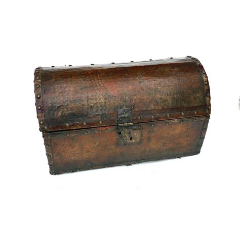 Antique 17thc Leather Covered Casket With Punched Decoration. Spanish ...