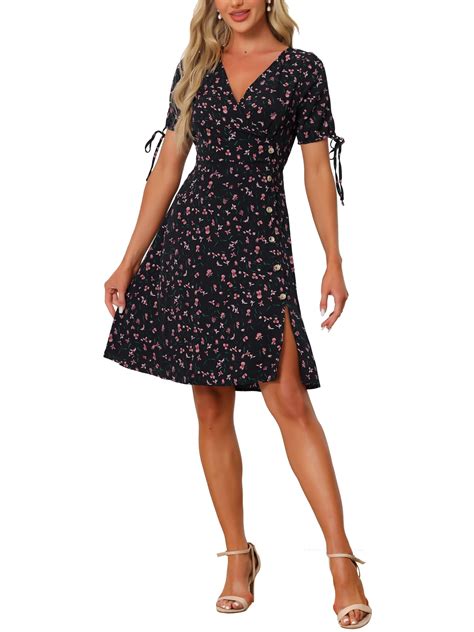 INSPIRE CHIC Women's Floral Boho Wrap V Neck Short Sleeve A-Line Summer ...