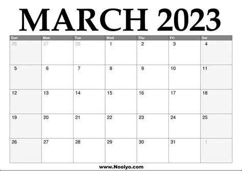 2023 March Calendar Printable – Noolyo.com