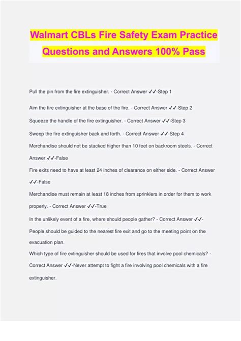 Walmart CBLs Fire Safety Exam Practice Questions and Answers 100% Pass ...