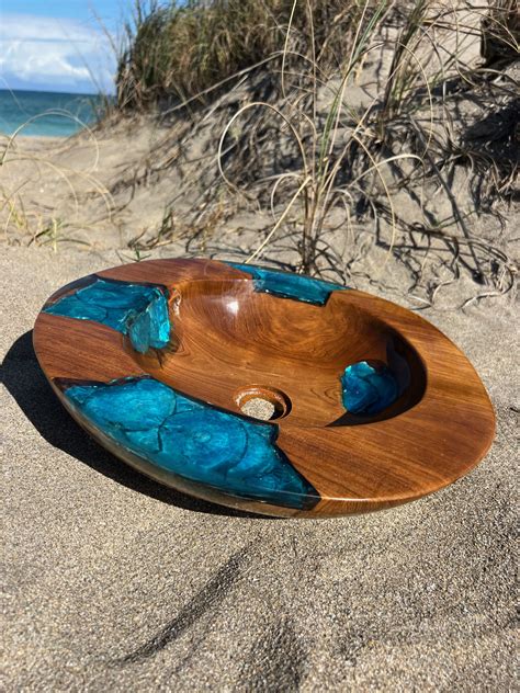Blue Shell Resin Natural Wood Sink