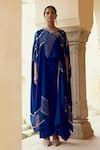 Buy Blue Silk Tassels Round Embellished Bandhani Pattern Cape And ...