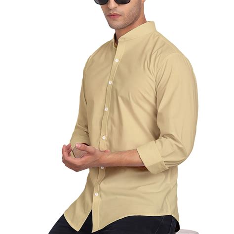 Vida Loca Full Sleeve Beige Color Mandarin Collor Cotton Blend Casual ...