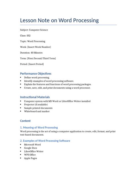 Image result for Word Processing Lesson Plan