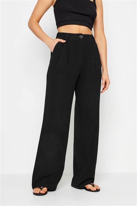 LTS Tall Womens Black Linen Wide Leg Trousers | Long Tall Sally