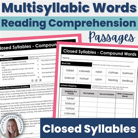 4 Multisyllabic Word Activities with Examples of Closed Syllables