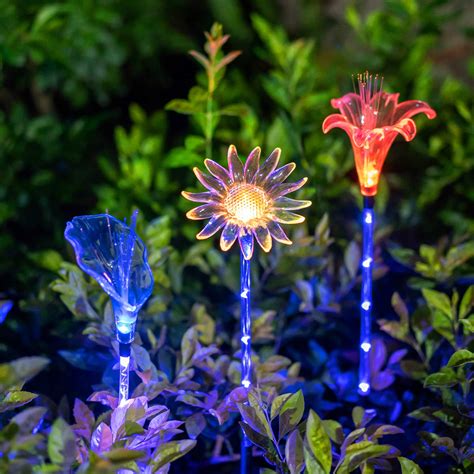 Solar Garden Stake Lights - Set of 3 Decorative Multi-Color Changing ...