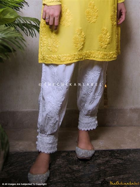 Afghani Cotton Chikankari Pant - White | The Chikan Label