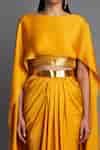 Buy Yellow Chiffon Plain Boat Cape Top And Draped Skirt Set For Women ...