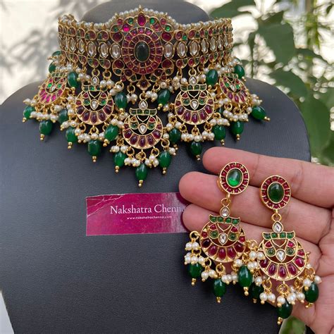 Premium Real kemp Non-idol Grand Choker Set (with Green Beads ...