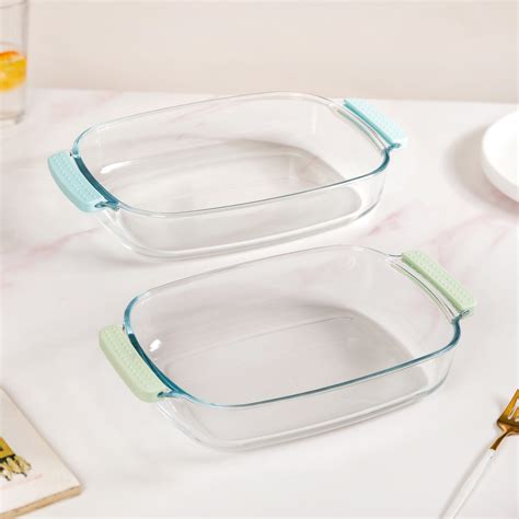 Glass Baking Dish with Heat Protectant Silicone Grips Set of 2 Online ...
