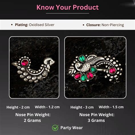 Exquisite Peacock Nose Pin Set | Oxidized German Silver & Stone ...