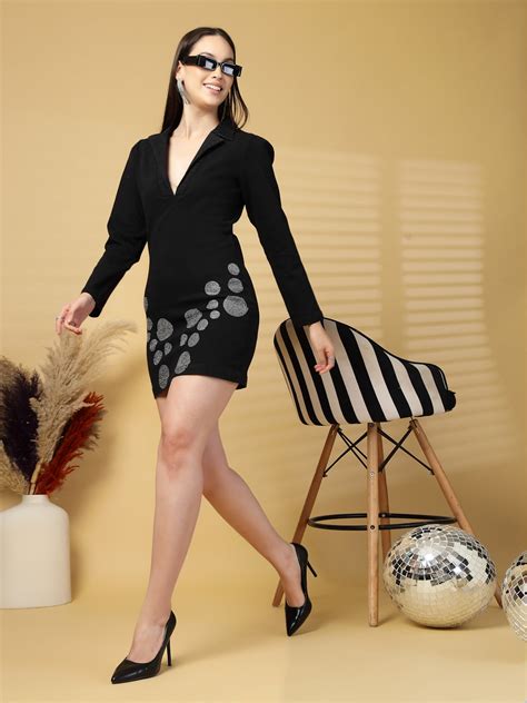 Full Sleeves Body Fitted Black Dress