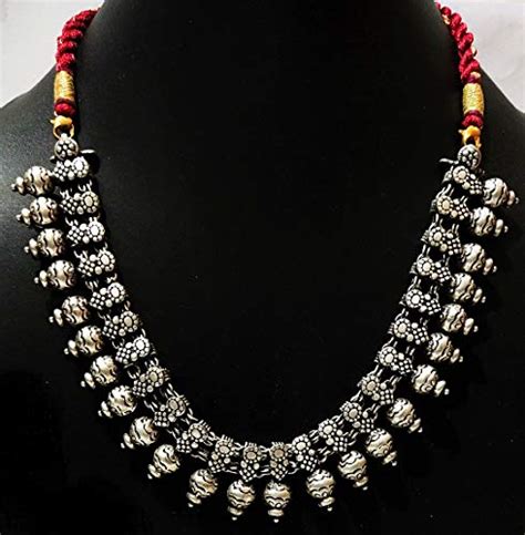 Buy Athizay® Necklace of Maroon Thread and Oxidised Silver for Women in ...