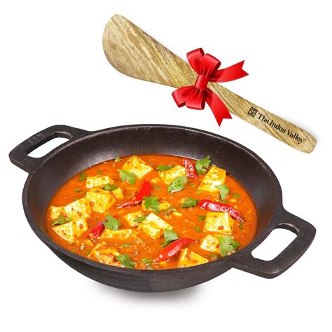 The Indus Valley Super Smooth Cast Iron Kadai with Free Wooden Spatula ...